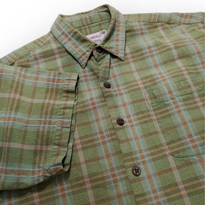 Summa 100% Cotton Jaquard Print Mens‎ Large Hawaiian Aloha Plaid Shirt